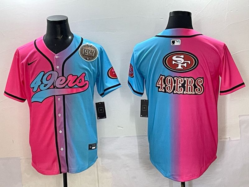 Men 2025 San Francisco 49ers Blank Blue pink Nike Limited NFL Jersey style 08